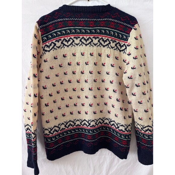 Vtg Redwood & Ross 100% Wool Shetland Heart Fair Isle Cardigan Sweater Sz L - Picture 3 of 7